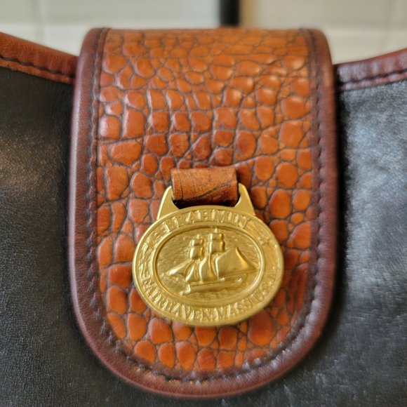 BRAHMIN Bucket Shoulder Bag Black/Brown Medium Croc Pattern Leather - Picture 2 of 12